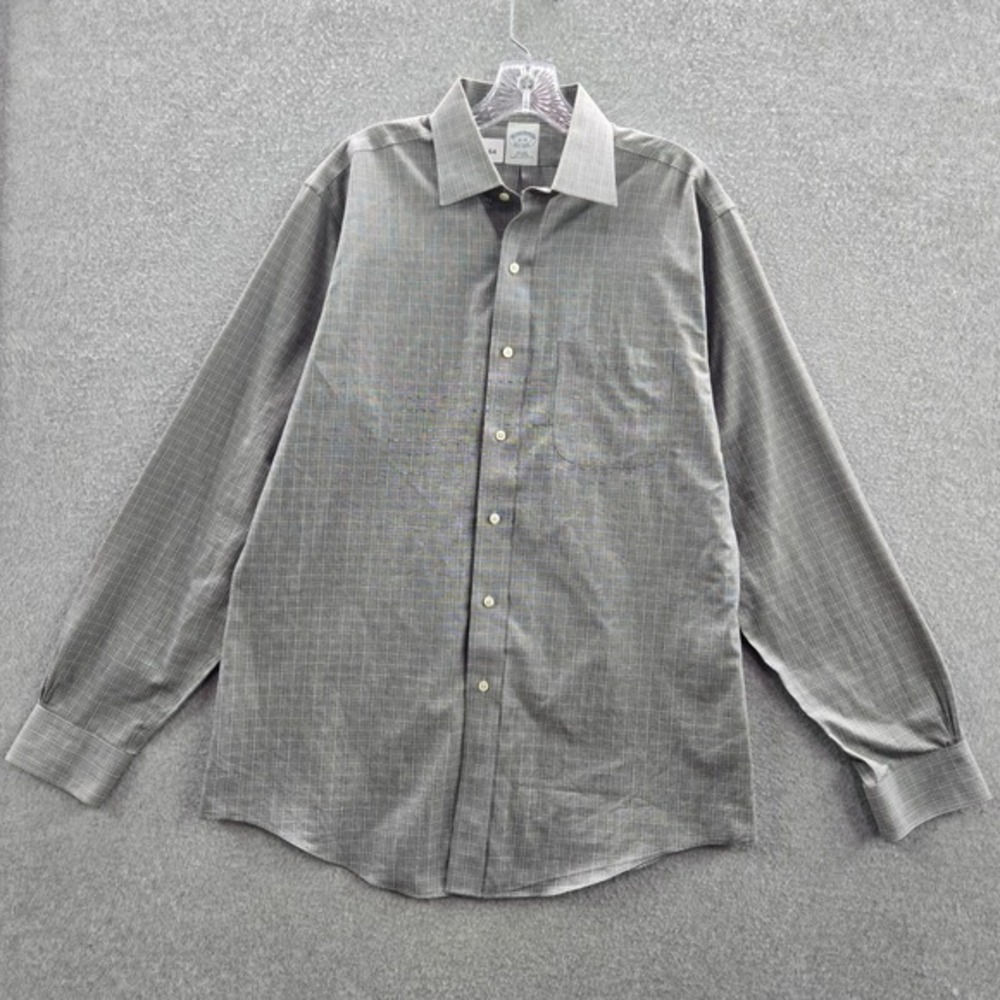 Brooks Brother Men Button Up Shirt‎ 15 Gray Glen Check Slim Fit Non Iron Collar